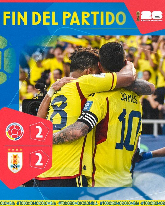Colombia dejó escapar la victoria ante los uruguayos
