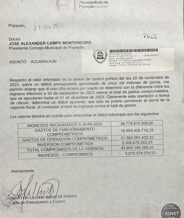 Funcionaria del acueducto de Popayán difunde falsedad y genera pánico financiero