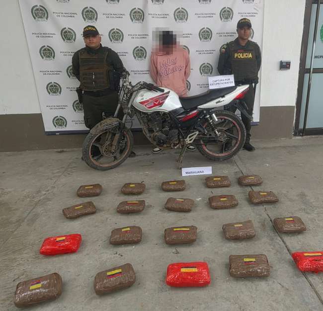 Capturado motociclista por movilizar 750 kilogramos de marihuana