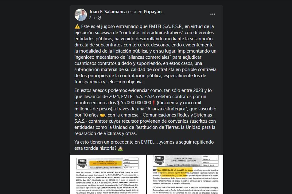 Revelaciones explosivas: Francisco Salamanca desnuda el supuesto entramado de corrupción en EMTEL S.A. E.S.P.