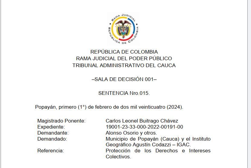 El Tribunal Administrativo Del Cauca niega las pretensiones sobre irregularidades en actualización catastral de Popayán