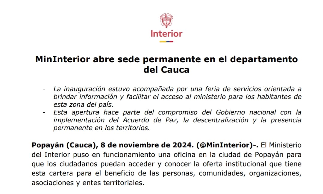 ¿Es necesaria una nueva sede del Ministerio del Interior en Cauca?