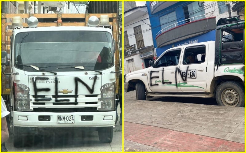 Varios carros fueron marcados con letreros del ELN en Bolívar, Cauca