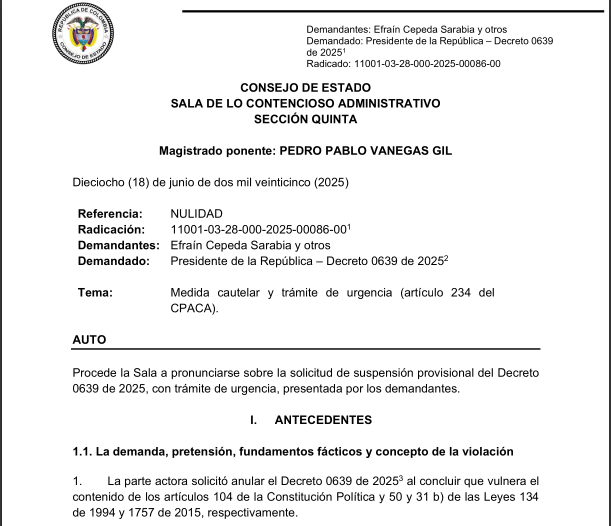 Consejo de Estado suspende consulta popular convocada por el Decreto 0639