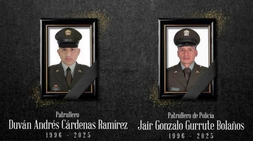 Dolor en el Cauca: el rostro de los dos policías asesinados en ataques de las disidencias