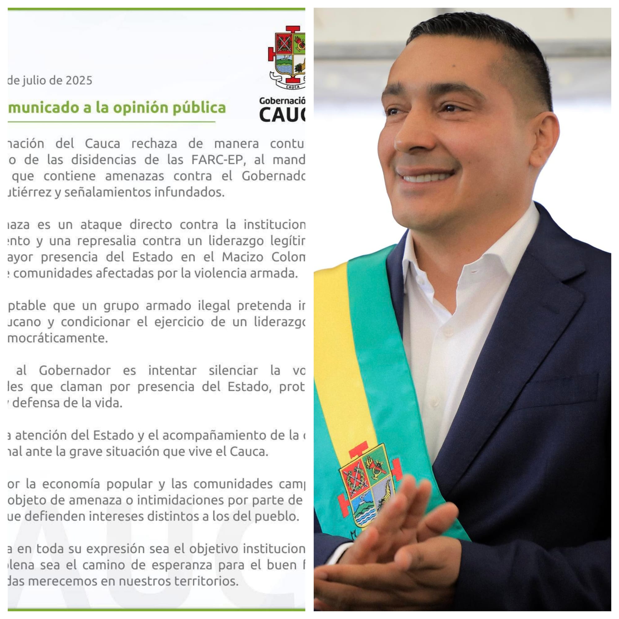 Gobernación del Cauca rechaza amenazas de las FARC-EP y defiende presencia del Estado