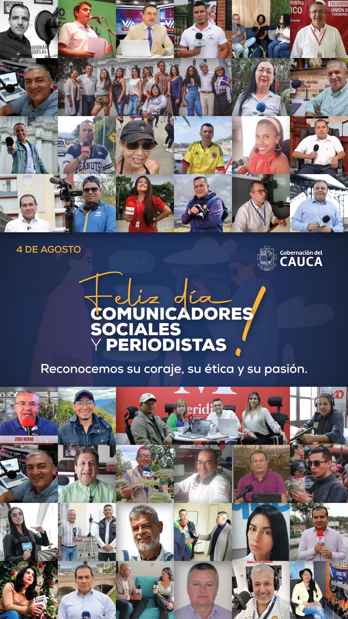 La gobernación del Cauca felicita a los comunicadores sociales y periodistas este lunes 4 de agosto