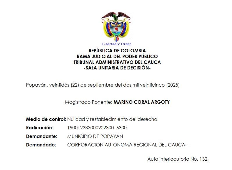 Tribunal del Cauca decreta suspensión provisional contra actos de la CRC por la Avenida de los Próceres