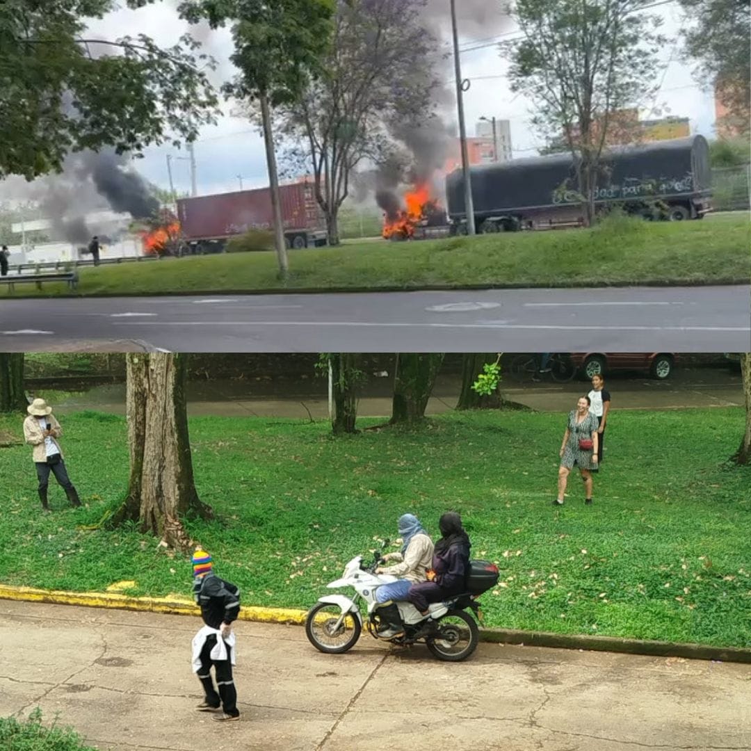Capuchos se robaron una motocicleta de los guardias de tránsito y quemaron dos tractomulas