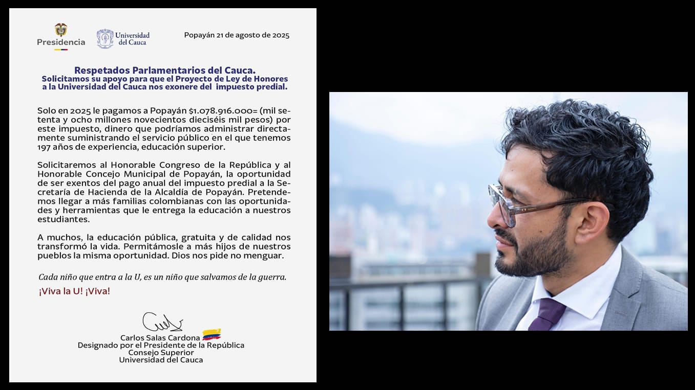 Carlos Salas lidera iniciativa para exonerar del impuesto predial a la Universidad del Cauca