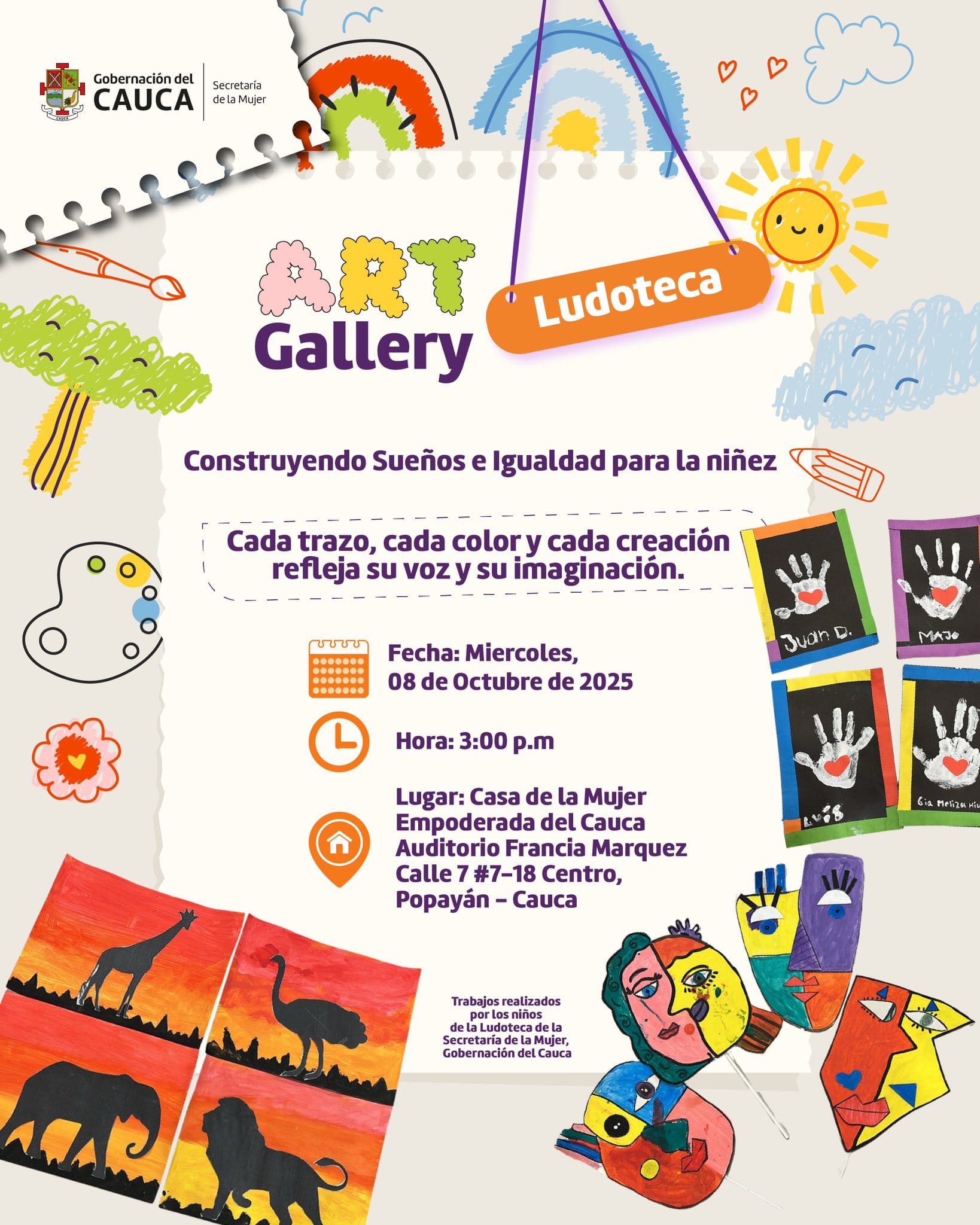 La gobernación del Cauca invita a los niños y niñas del departamento a participar Exposición Art Gallery Infantil