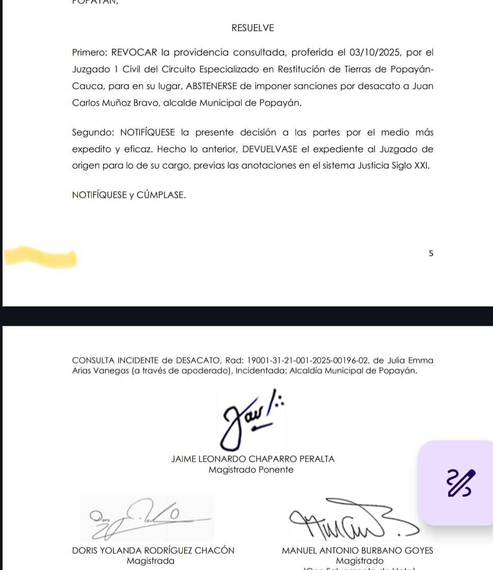 El “fallo” que nunca fue: Tribunal revoca sanción al alcalde de Popayán tras error judicial