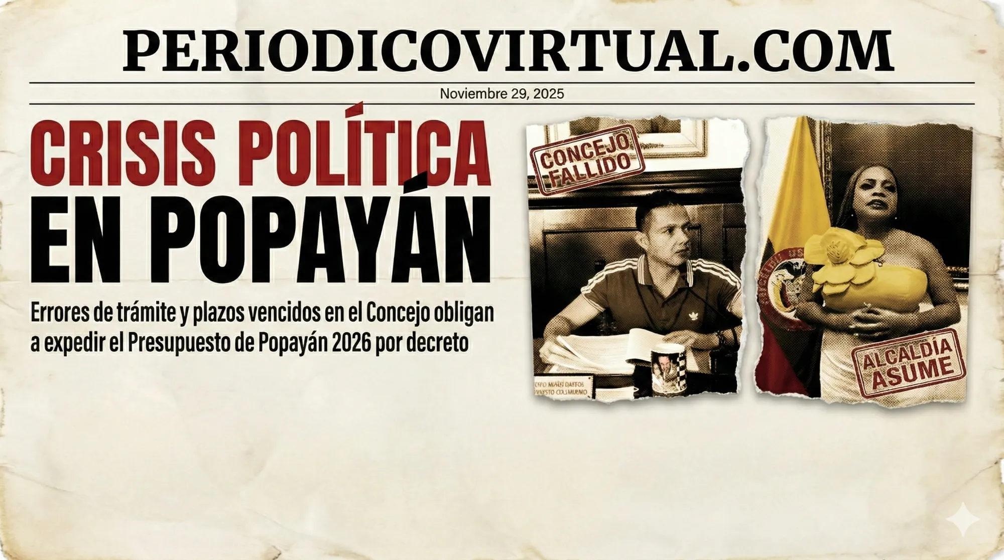 Errores de trámite y plazos vencidos en el Concejo obligan a expedir el Presupuesto de Popayán 2026 por decreto