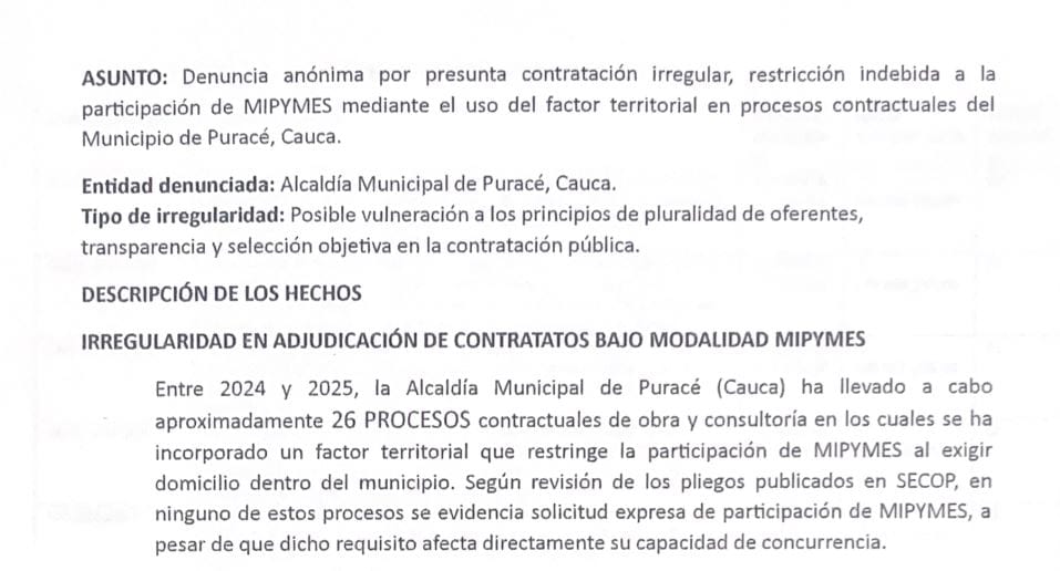 Denuncian presunta red de contratación irregular y falsedad en domicilios en la Alcaldía de Puracé