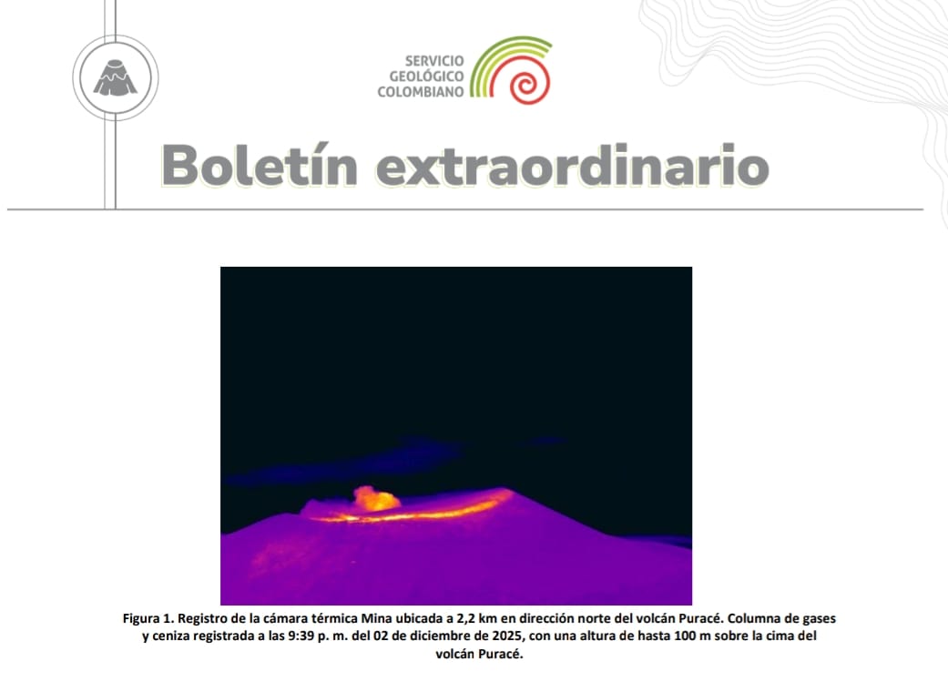 SGC mantiene alerta Naranja en el Volcán Puracé tras registrar cinco nuevas emisiones de ceniza