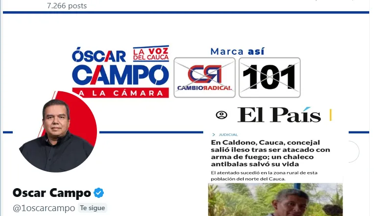 Oscar Campo exige al Ministro Benedetti presidir comité de garantías en el Cauca tras ataque armado