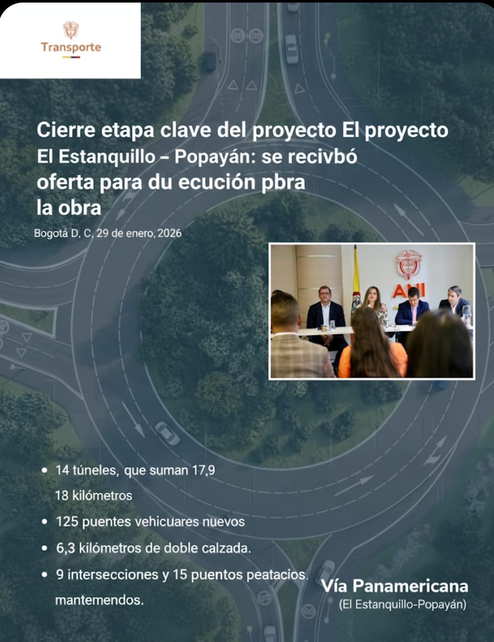 Paso definitivo para la vía El Estanquillo - Popayán: Se recibió oferta formal para su ejecución