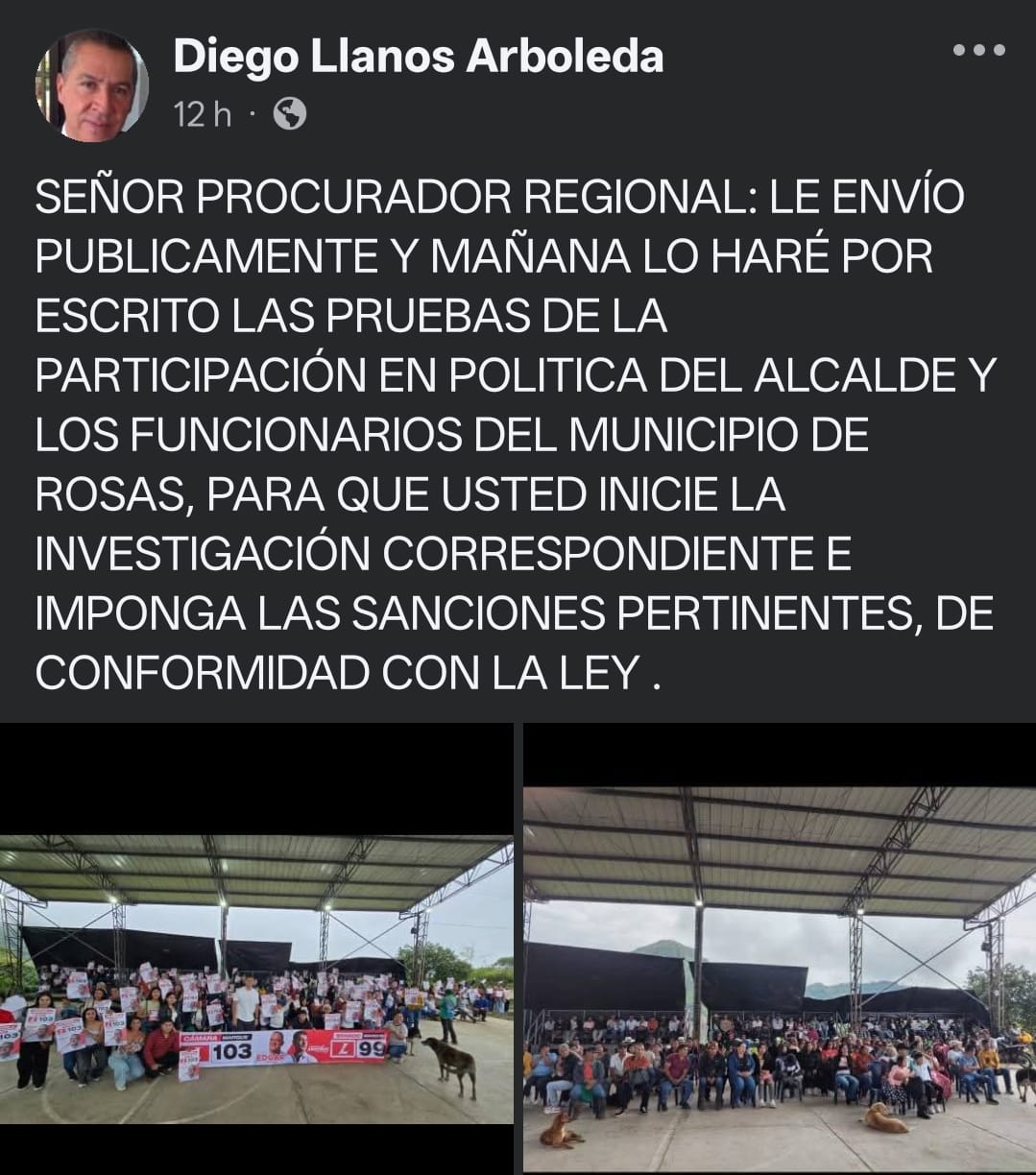 Denuncia en Rosas: Maquinaria oficial a favor de Edgar Gómez