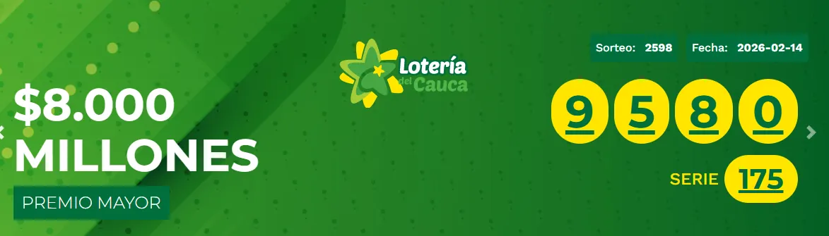 Lotería del Cauca: El número 9580 de la serie 175 es el ganador del Premio Mayor de $8.000 millones