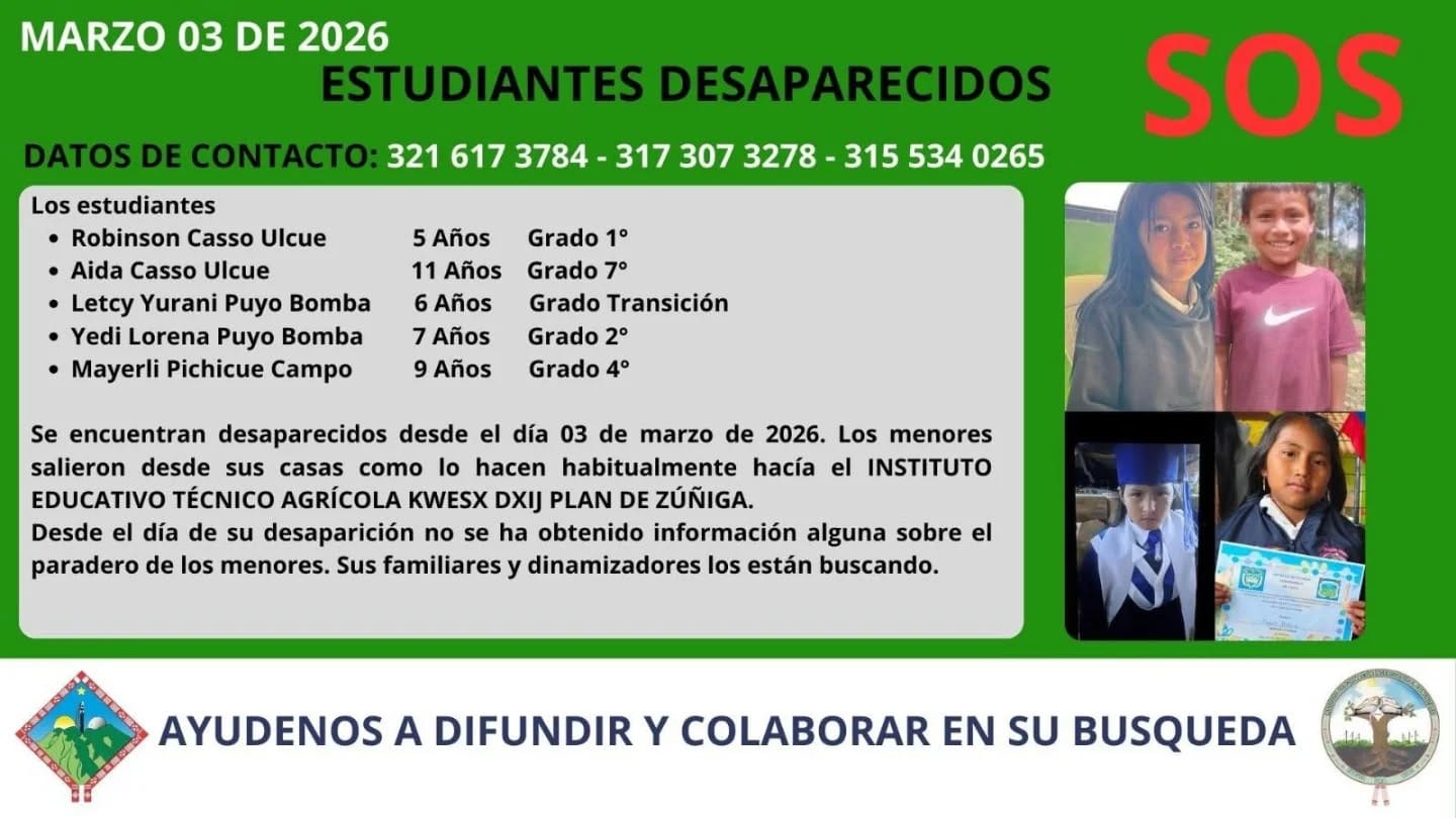 Angustia en Caldono: cinco niños indígenas completan más de 24 horas desaparecidos