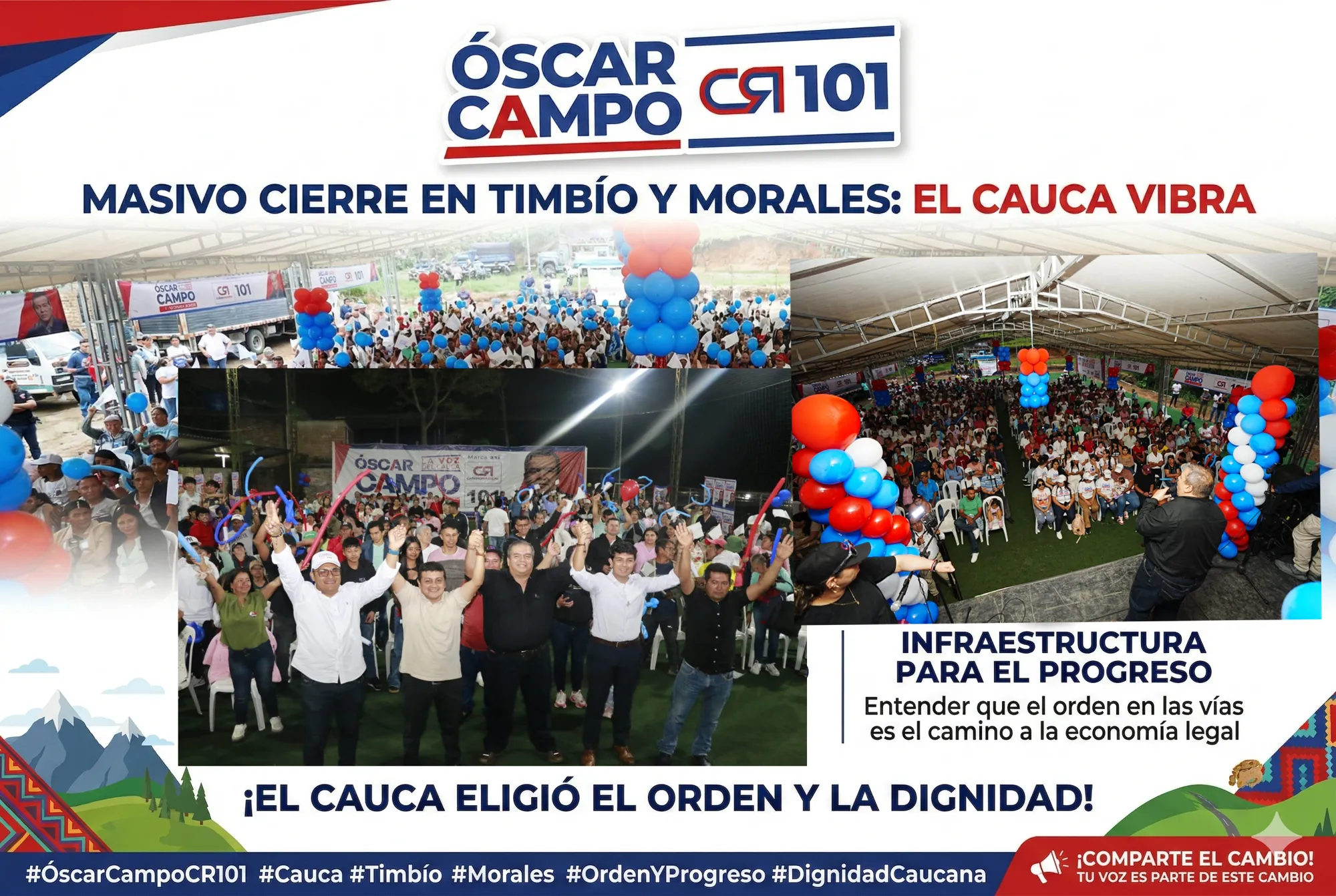 El latido del Cauca se siente en Timbío y Morales: Masivo respaldo a Oscar Campo CR 101