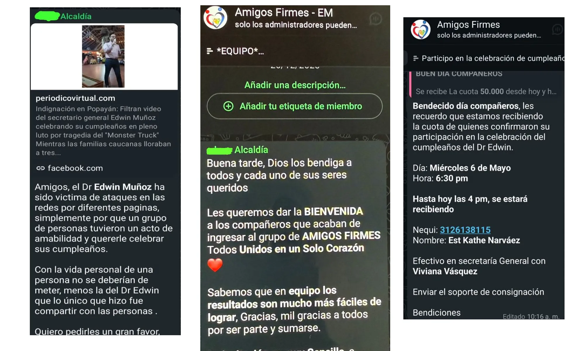 EXCLUSIVA | Proselitismo, recaudo de dinero en la Alcaldía y ataques a la prensa: los chats ocultos de la "campaña anticipada" de Edwin Muñoz