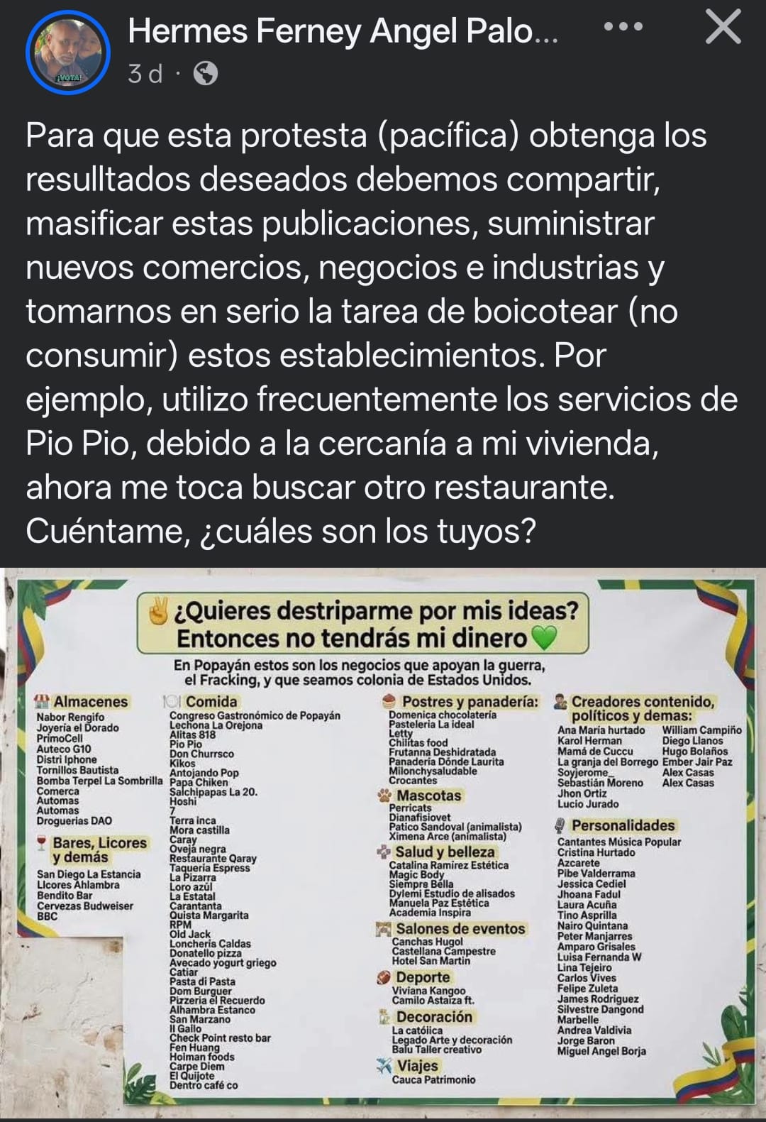 Listas de boicot digital en Popayán: Cuando la supuesta "protesta pacífica" se convierte en estigmatización ideológica