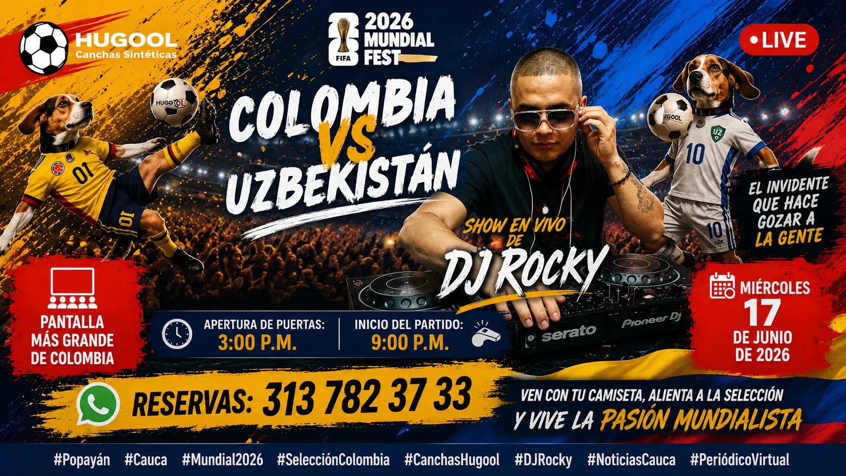 Popayán se prepara para el debut de la Selección Colombia en el Mundial 2026 con evento especial en las Canchas Hugool