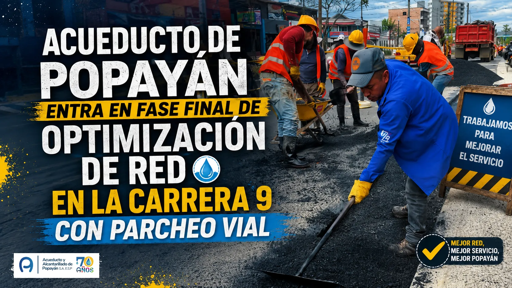 Acueducto de Popayán entra en fase final de optimización de red en la carrera 9 con parcheo vial