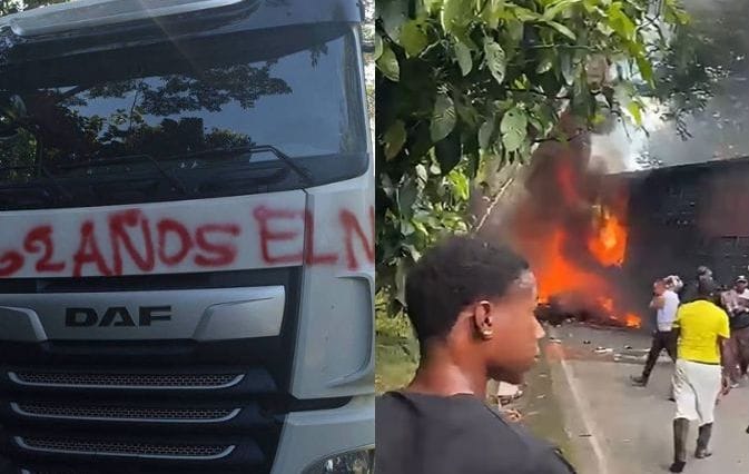 Camión cargado con cerveza fue incinerado en ataque atribuido al ELN entre Risaralda y Chocó