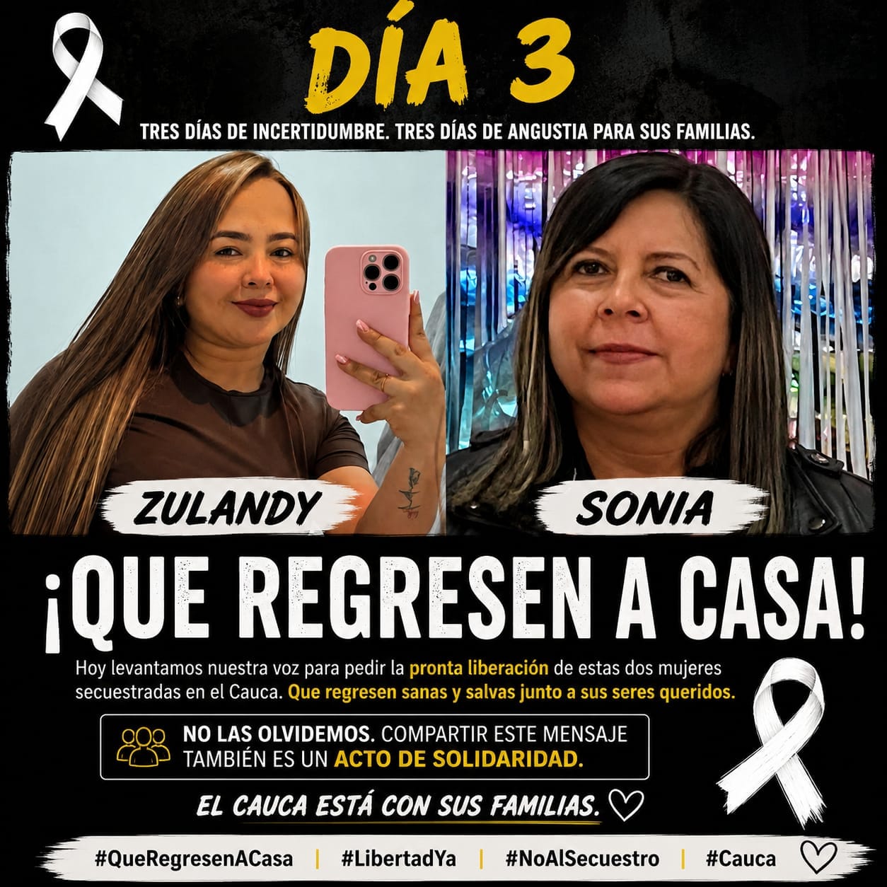 Comunidades del Cauca intensifican clamor por la libertad de Sonia Sarmiento y Every Zulandy Mambuscay