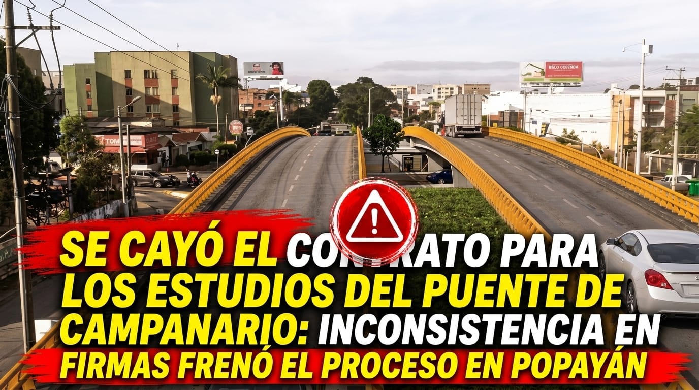 Se cayó el contrato para los estudios del puente de Campanario: inconsistencia en firmas frenó el proceso en Popayán