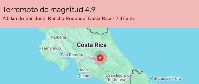 Fuerte sismo de magnitud 5,4 sacudió Costa Rica en la madrugada de este lunes 24 de agosto