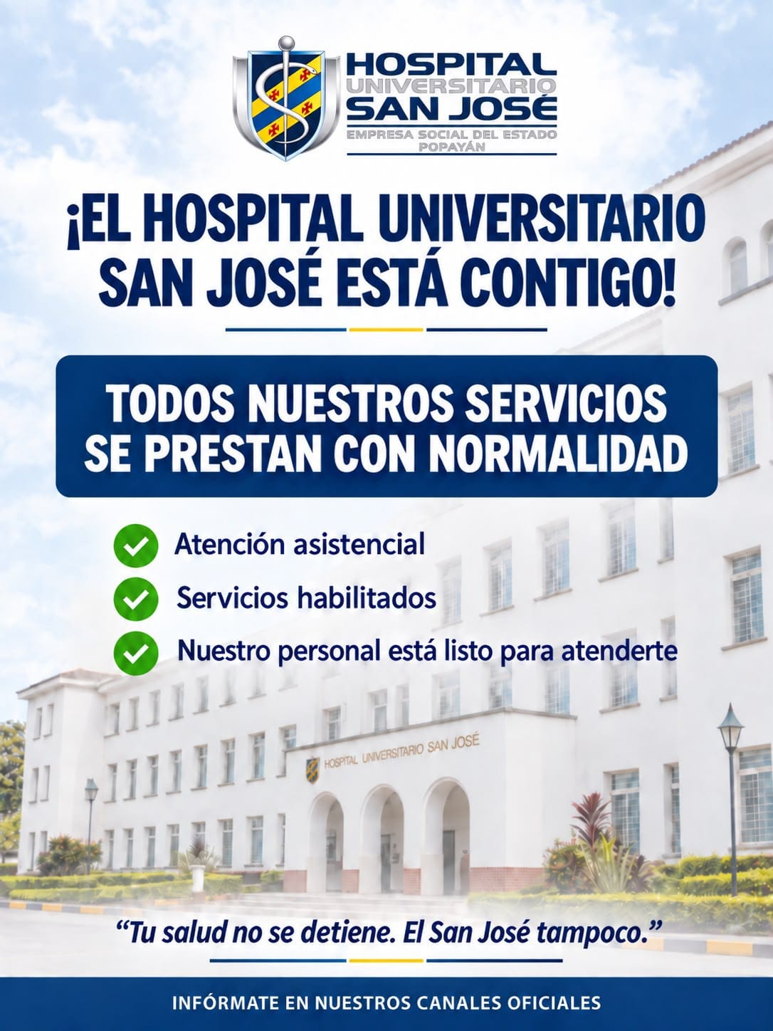 Hospital San José de Popayán asegura que mantiene con normalidad todos sus servicios