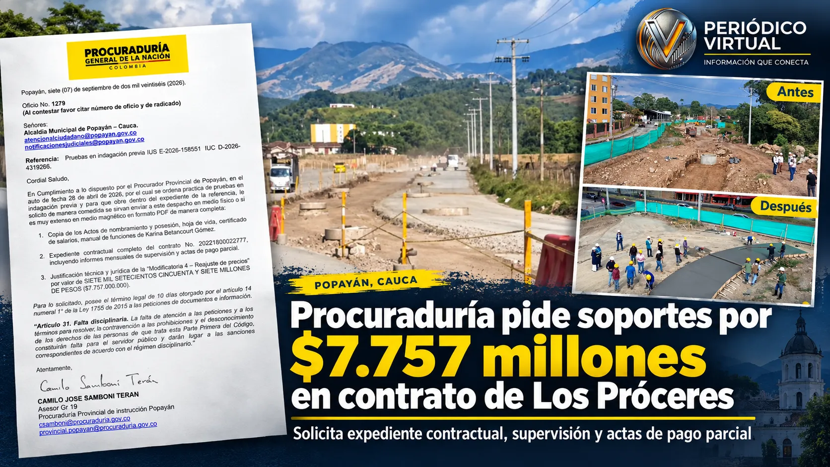 Procuraduría pide expediente y soportes del reajuste por $7.757 millones en contrato de Los Próceres