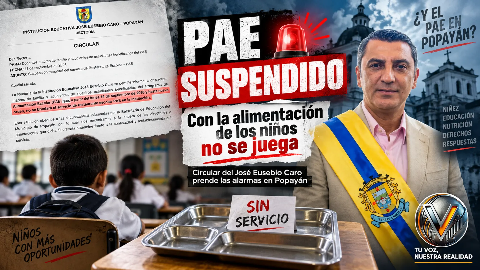¡Con la dignidad y la alimentación de nuestros niños no se juega! Colegio suspende restaurante escolar mientras Alcaldía de Popayán impulsa empresa mixta