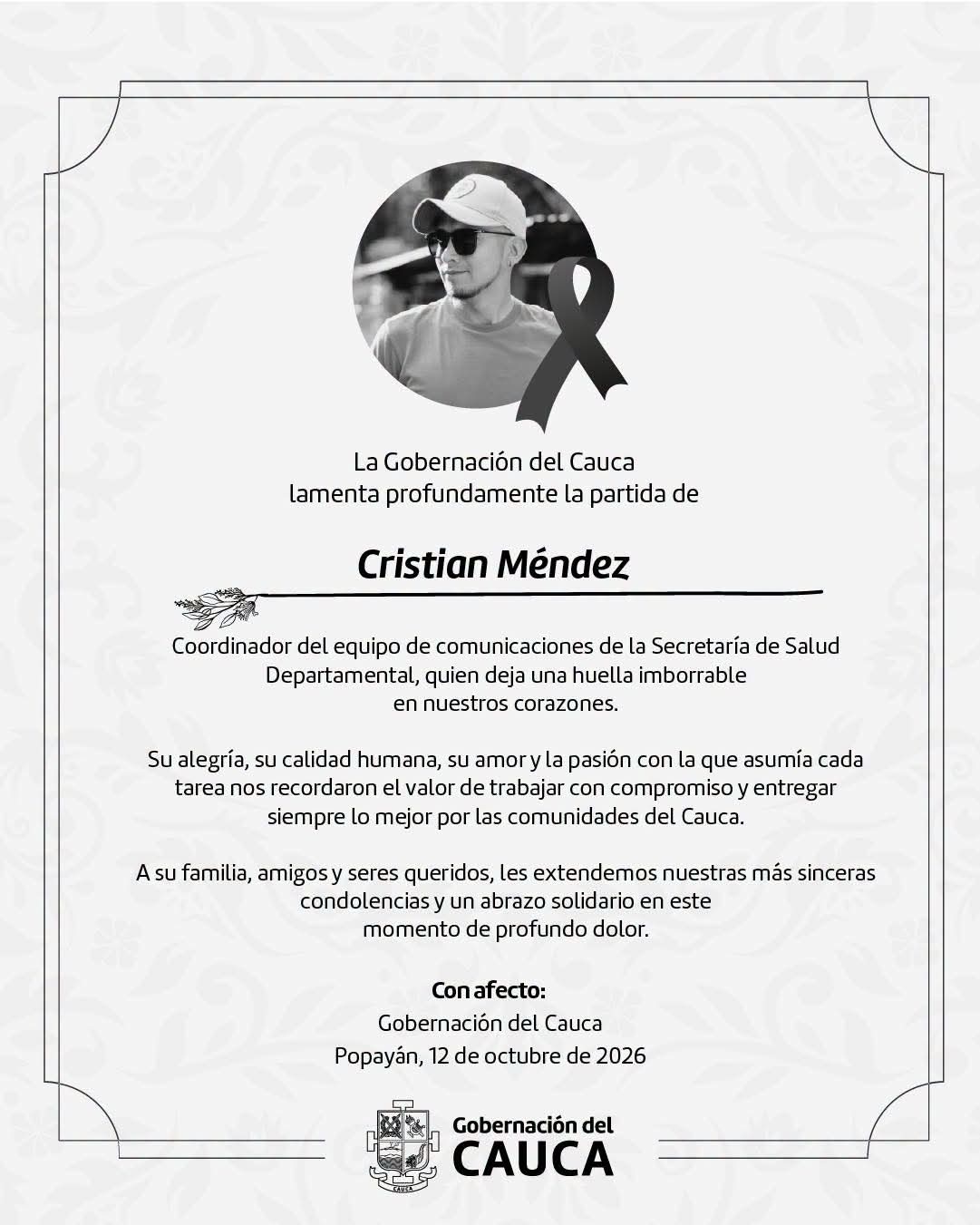 Luto en el Cauca: murió el comunicador Cristian Andrés Méndez Yunda tras un accidente en Popayán