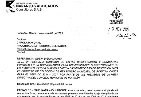 Escándalo en el proceso de elección del Personero Municipal de Popayán para el período 2024-2027: Se presentan gravísimas irregularidades