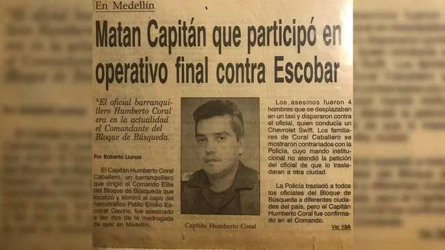 Humberto Coral, el oficial de Policía asesinado por elementos corruptos tras la muerte de Pablo Escobar