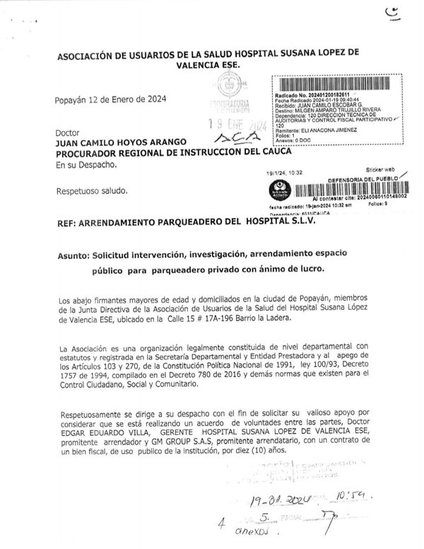 ¡No paran los escándalos de presunta corrupción en el Hospital Susana López de Valencia! Esta vez con la oscura privatización del parqueadero