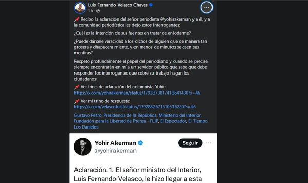 Yohir Akerman Rectifica: Error en acusación contra Luis Fernando Velasco, Ministro del Interior