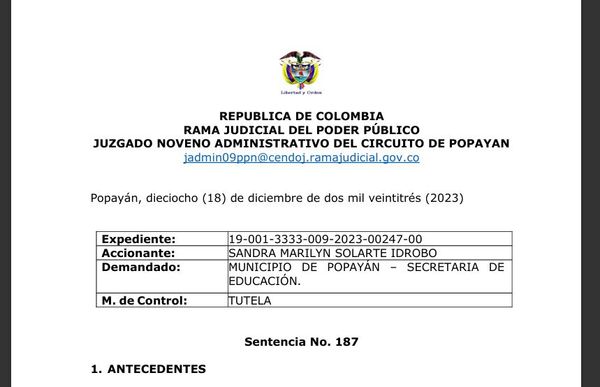 Persiste incertidumbre sobre idoneidad de servidor público en Secretaría de Educación de Popayán tras fallo sobre título profesional