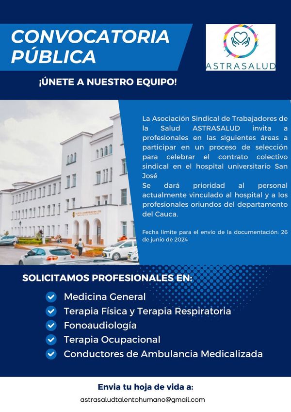 Convocatoria Pública para Profesionales de la Salud en el Hospital Universitario San José