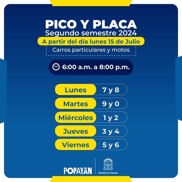 ¡Última hora! Definido Pico y Placa para Popayán