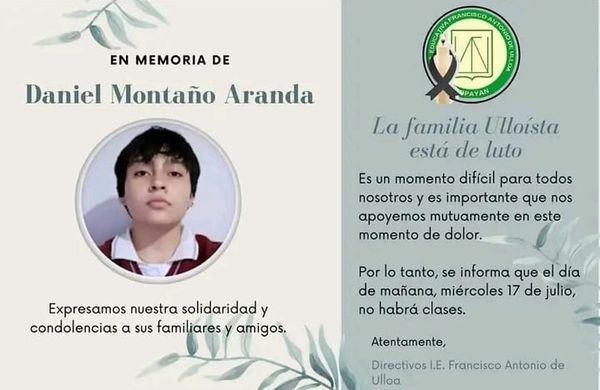 Daniel Montaño, el estudiante que se suicido dentro del colegio Ulloa