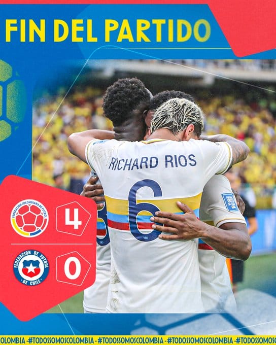 Colombia superó la tusa por la derrota ante Bolivia, ganándole a Chile