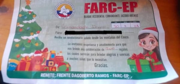 Disidencias piden regalos supuestamente para los niños del Cauca