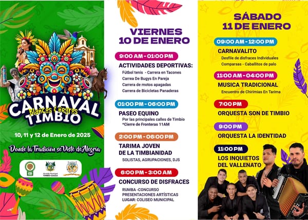 Timbío, excelente opción para disfrutar del Carnaval de Blancos y Negros en el Cauca