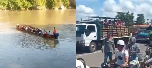 En canoas huyen los campesinos del infierno que ahora es el Catatumbo por la guerra entre el ELN y las disidencias de las Farc