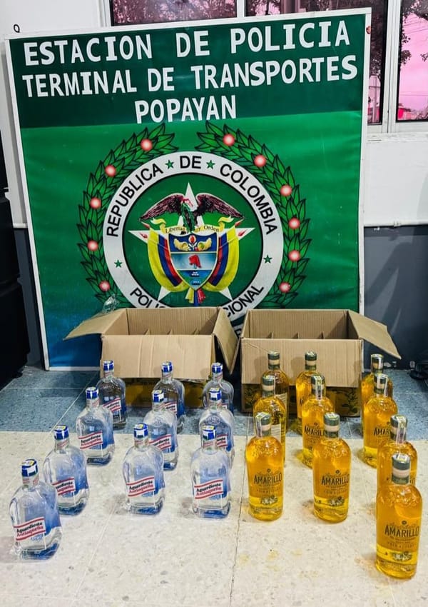 Operativo en la terminal de transportes de Popayán permitió la incautación de aguardiente de contrabando